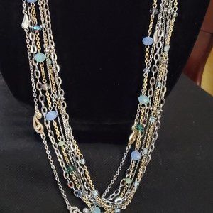 LOFT Silvertone Blue Green Bead Necklace 1088